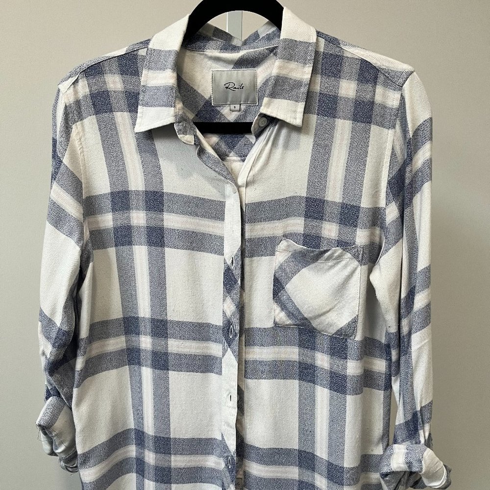 Rails blue and white plaid button down | size S